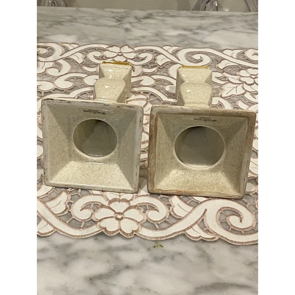 2 Vintage Candlestick E8000 Mikasa Whole Wheat Brown/Beige Stone Romantic Look